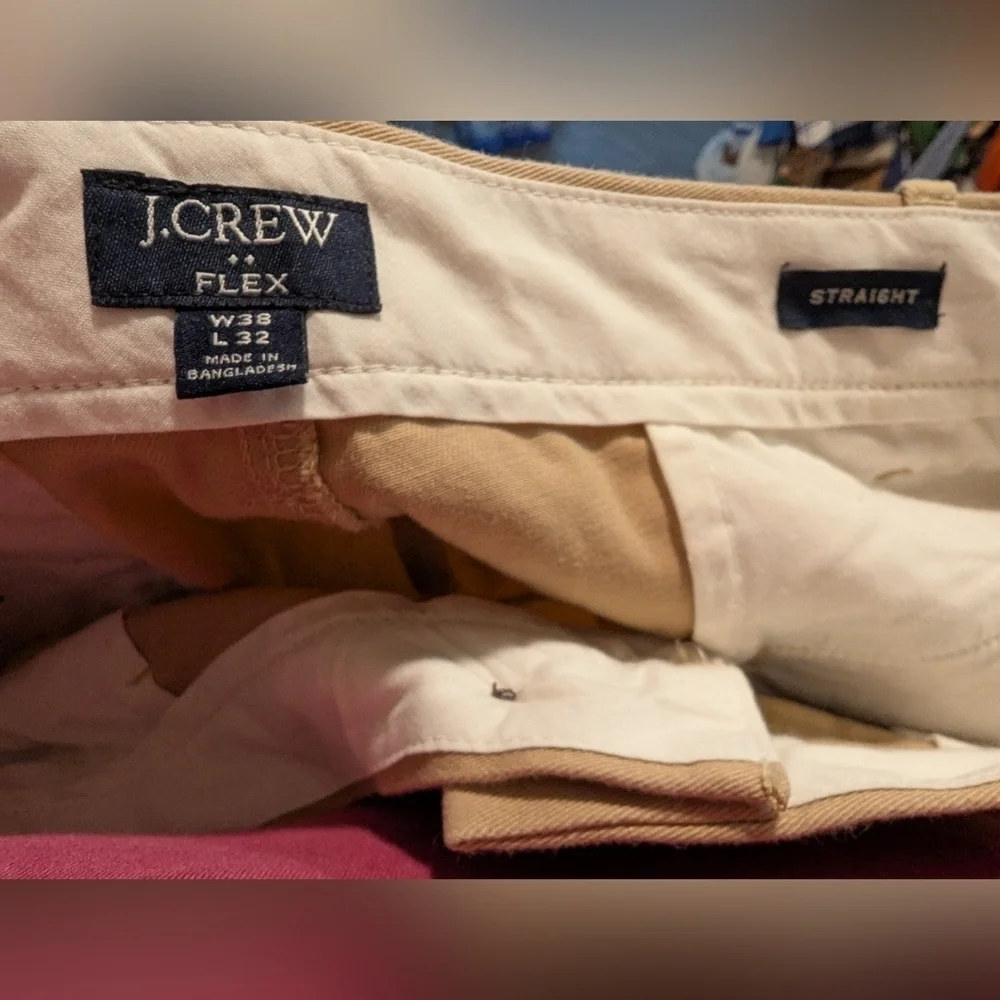J. Crew ,Flex Straight,Tan Chinos Classic Cotton Blend, Size 38x32